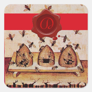 HONEY BEE, RED WAX SEAL AND STRIPE MONOGRAM