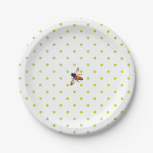Honey Bee   retro green white polka-dot pattern Paper Plate