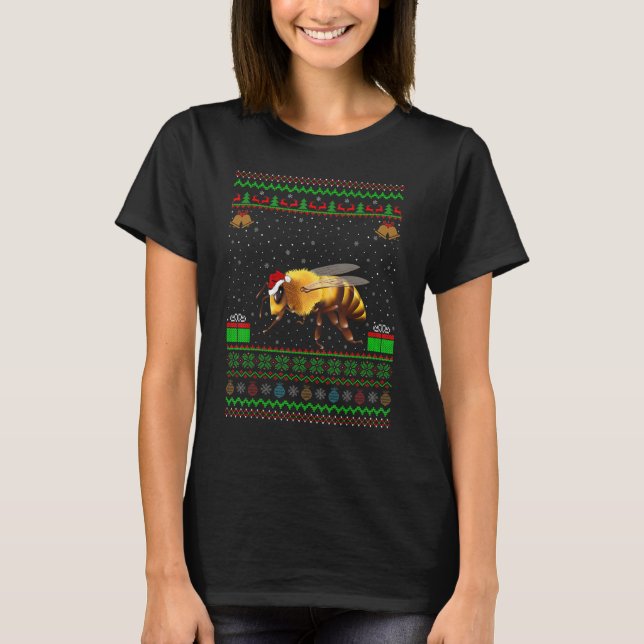 Honey Bee Santa Hat Matching Ugly Honey Bee Christ T-Shirt (Front)
