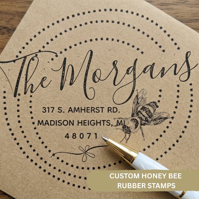 Honey Bee Script Custom Family Return Address Rubber Stamp (Creator Uploaded)