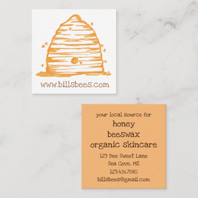 Honey Bee Skep Beeswax Organic Products Square Business Card (Front/Back)