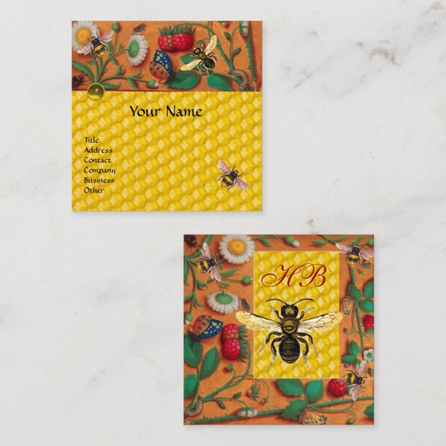 HONEY BEE SPRING FLOWERS,STRAWBERRIES BEEKEPER SQUARE BUSINESS CARD (Front/Back)