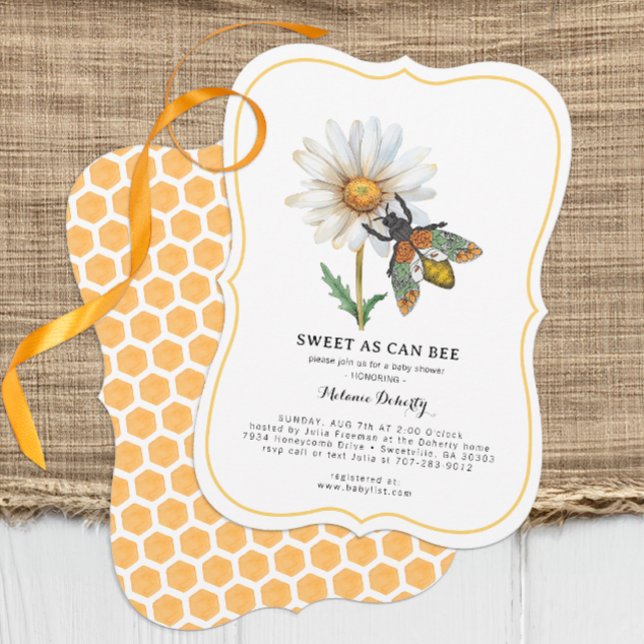Honey Bee Sweet As Can Bee Baby Shower Invitation  (Simple Bee Baby Shower Invite)
