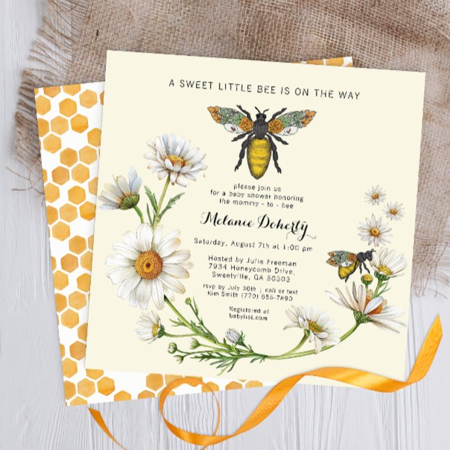 Honey Bee Sweet Little Honey Baby Shower  Invitation (Watercolor Bumblebee Baby Shower Invite)