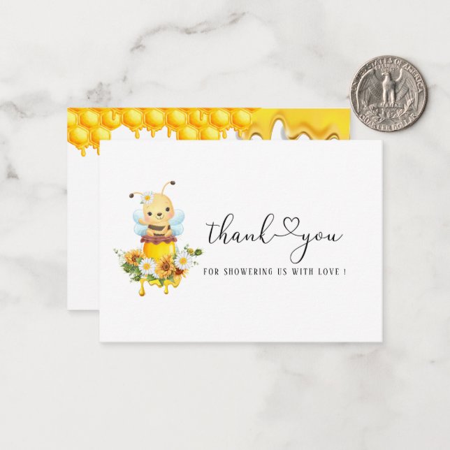 Honey Bee Sweet Yellow Floral Sunflower Watercolor Card (Front/Back In Situ)
