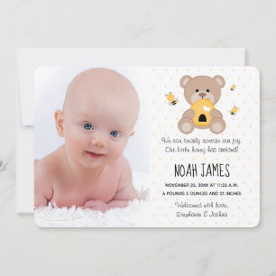 Honey Bee Teddy Bear Birth Announcement