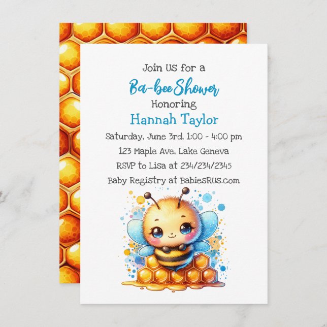 Honey bee themed Boy's Baby Shower  Invitation (Front/Back)