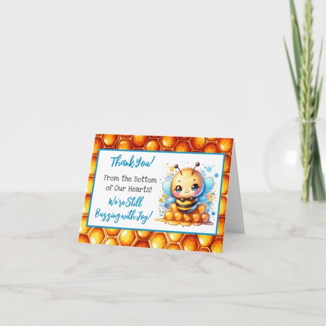 Honey bee themed Boy's Baby Shower Thank You Card (Front)