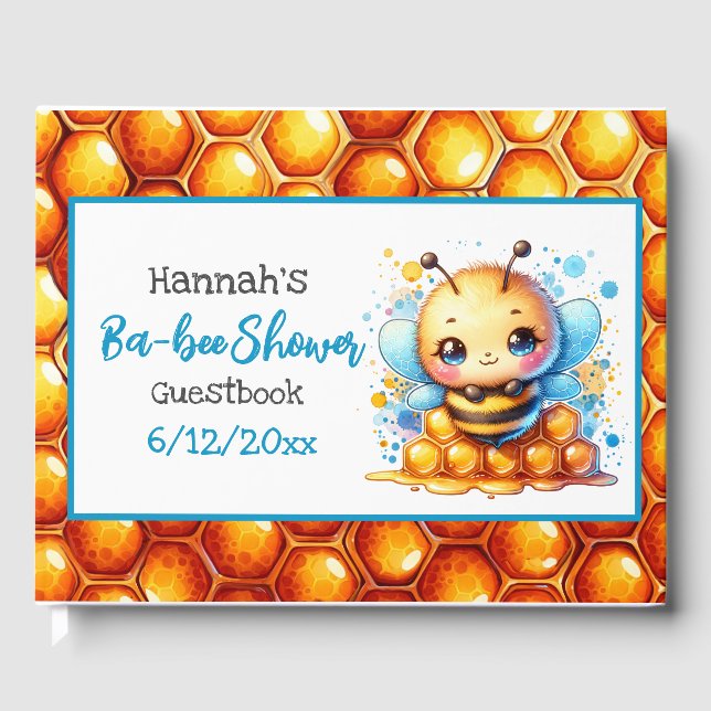 Honey bee themed Boy's Baby Shower Welcome Guest Book (Front)