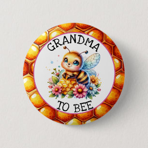 Honey bee themed Girl's Baby Shower Grandma to be 6 Cm Round Badge