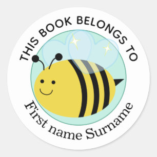Honey Bee This Book Belongs To Personalised Classic Round Sticker