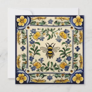 Honey Bee Traditional Blue Yellow Mediterranean Thank You Card