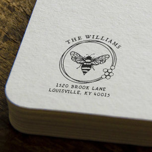 Honey Bee   Vintage Family Name & Return Address  Rubber Stamp
