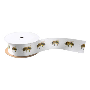 Honey Bee Watercolor Painting Artwork Satin Ribbon