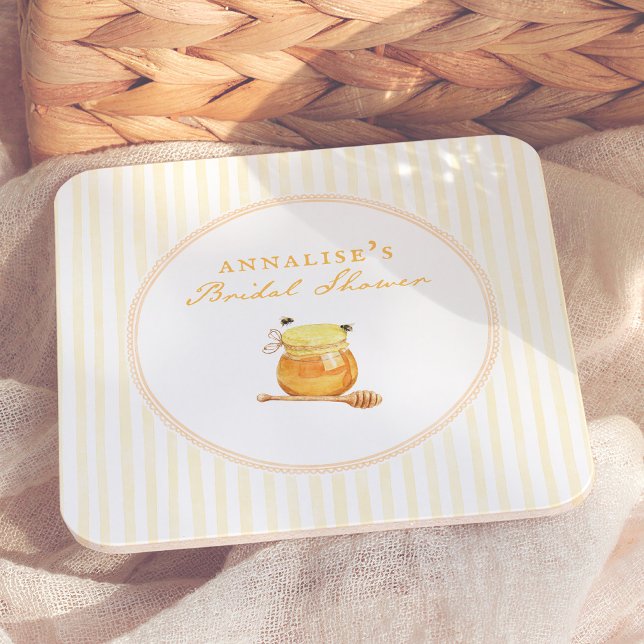 Honey Bee Whimsical Frame Bridal Shower Square Paper Coaster (Creator Uploaded)