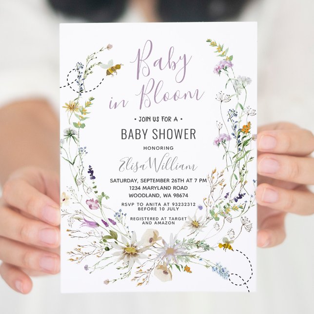 Honey Bee Wildflower Baby in Bloom  Invitation (Creator Uploaded)