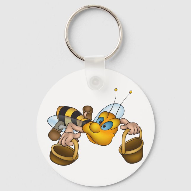 Honey Bee with Baskets Fun Busy Bee Illustration  Key Ring (Front)