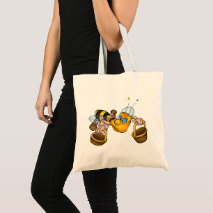 Honey Bee with Baskets Fun Busy Bee Illustration  Tote Bag