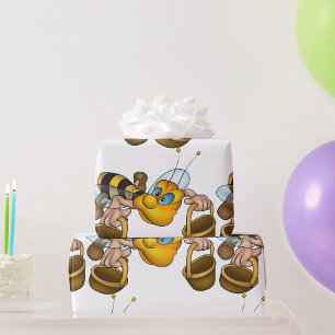 Honey Bee with Baskets Fun Busy Bee Illustration  Wrapping Paper