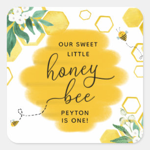Honey Bee with Florals Birthday Favour Sticker