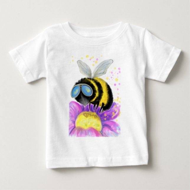 Honey Bee with Sunglasses Funny Baby T-Shirt (Front)