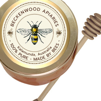 Honey Bee Yellow Beekeeper Apiary Gold Border Classic Round Sticker