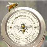 Honey Bee Yellow Beekeeper Apiary Taupe Border Classic Round Sticker<br><div class="desc">Label your own honey, candles, beeswax and more with this vintage black and yellow honey bee honey sticker. Personalise with your apiary business name at the top and add in your location or address below. You can edit the descriptive text to match your product or keep it general to match...</div>