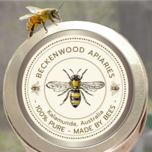 Honey Bee Yellow Beekeeper Apiary Taupe Border Classic Round Sticker