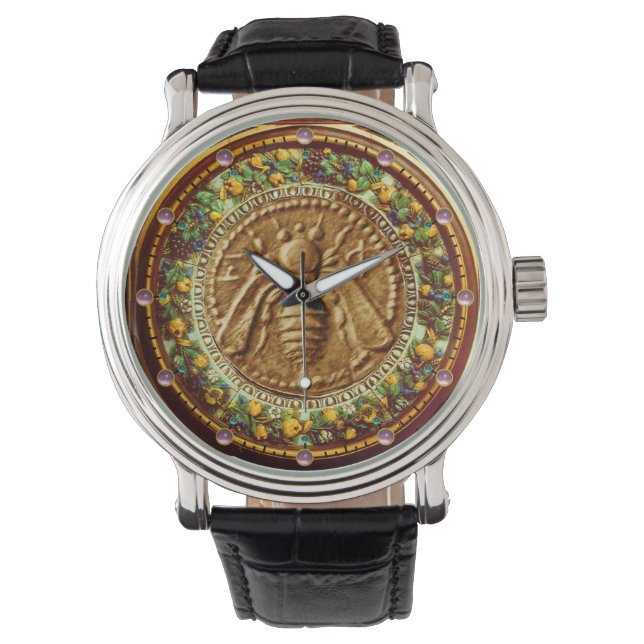 HONEY BEE / YELLOW GREEN FLORENTINE FLORAL CROWN WATCH (Front)