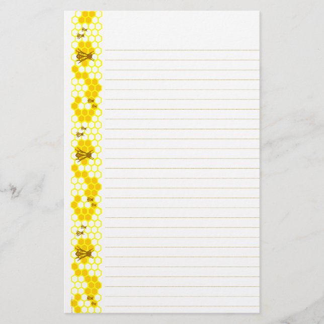 Honey Bee Yellow Honeycomb Lined Stationery (Front)