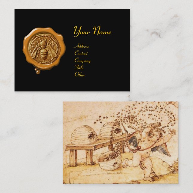HONEY BEE YELLOW WAX SEAL / Cupid the Honey Thief Business Card (Front/Back)