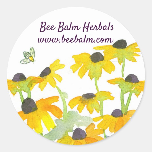 Honey Bee Yellow Wildflower Custom Name Classic Round Sticker (Front)
