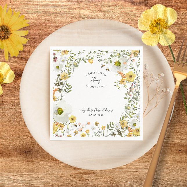 Honey Bee Yellow Wildflowers Summer Baby Shower Napkin (Creator Uploaded)