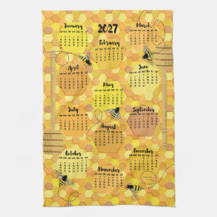 Honey Bees 2027 Calendar Tea Towel