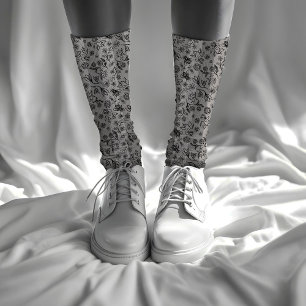 Honey Bees and Flowers Striped Floral Pattern Grey Socks