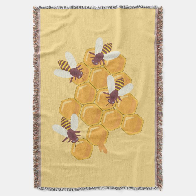 Honey Bees and Honeycomb Design   Throw Blanket (Front Vertical)