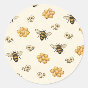 Honey Bees and Honeycomb Seamless Pattern Classic Round Sticker