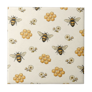Honey Bees and Honeycomb Seamless Pattern Tile
