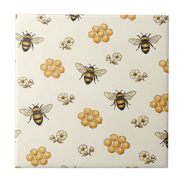 Honey Bees and Honeycomb Seamless Pattern Tile (Front)