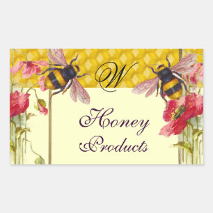 HONEY BEES AND RED POPPIES BEEKEEPER MONOGRAM RECTANGULAR STICKER