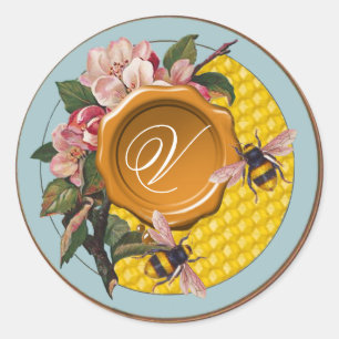 HONEY BEES AND WILD ROSES YELLOW WAX SEAL MONOGRAM