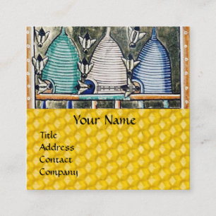 HONEY BEES,BEE HIVES, Medieval Beekeeper Monogram Square Business Card