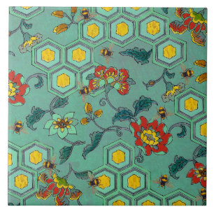 HONEY BEES,BEEHIVES,SPRING FLOWERS BEEKEEPER Green Tile