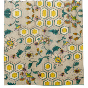 HONEY BEES,BEEHIVES,SPRING FLOWERS BEEKEEPER SHOWER CURTAIN