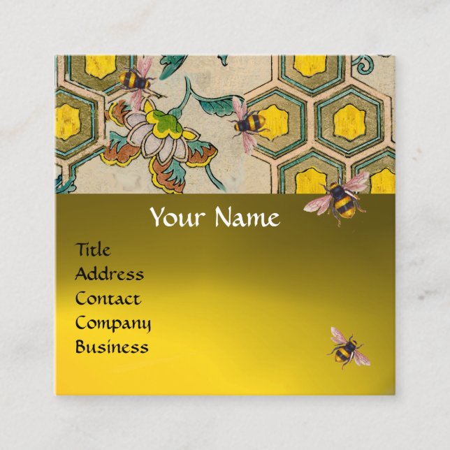 HONEY BEES,BEEHIVES, SPRING FLOWERS BEEKEEPER SQUARE BUSINESS CARD (Front)