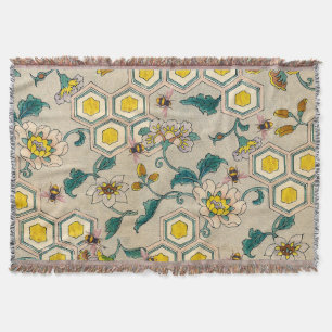HONEY BEES,BEEHIVES,SPRING FLOWERS BEEKEEPER  THROW BLANKET