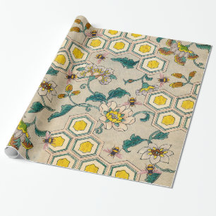 HONEY BEES,BEEHIVES, SPRING FLOWERS BEEKEEPER WRAPPING PAPER