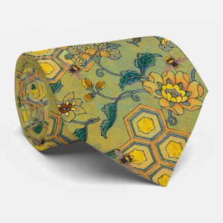 HONEY BEES,BEEHIVES,SPRING FLOWERS Green Yellow Tie