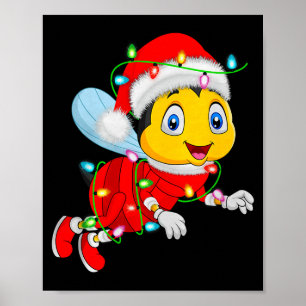 Honey Bees Christmas Lights Santa Costume Cute Ani Poster
