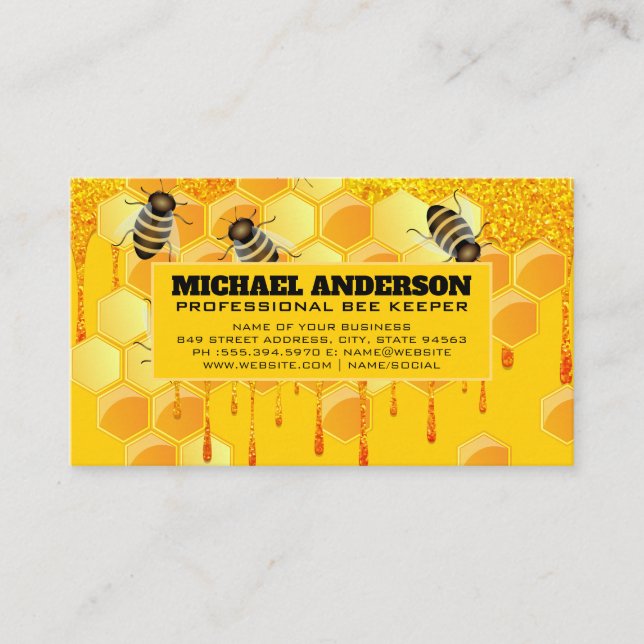 Honey Bees | Dripping Honey Business Card (Front)